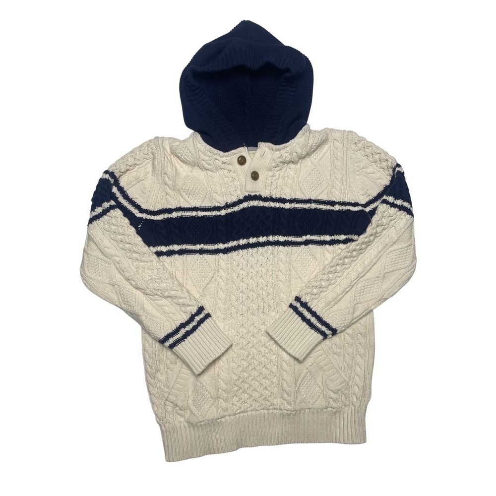 Hope & Henry Cream‎ Navy Cable Knit Organic Cotton Sweater Unisex Kids Medium